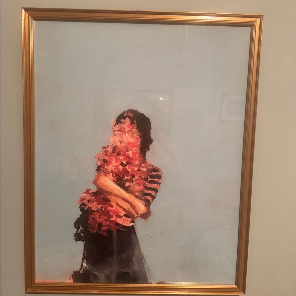 Anthropologie Clare Elsaesser Floral Art in Gold Frame